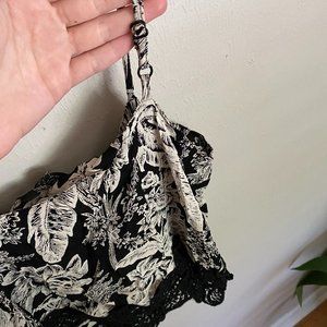 Topshop Black & White Floral Crop Top